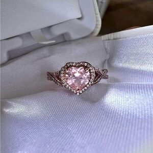 Pink Heart Halo Ring | 14K Rose Gold over Sterling Silver | Size 7–7.5